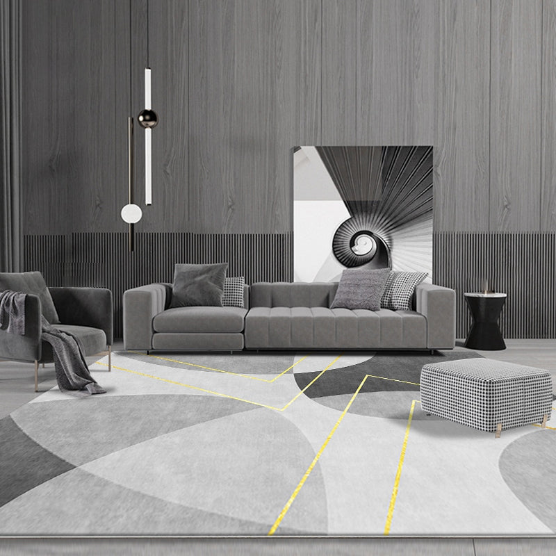 Rynx | Unique Abstract Rug Blue and Grey Contemporary Rug Polyester Pet Friendly Washable Area Rug for Living Room