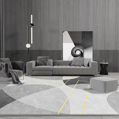 Rynx | Unique Abstract Rug Blue and Grey Contemporary Rug Polyester Pet Friendly Washable Area Rug for Living Room