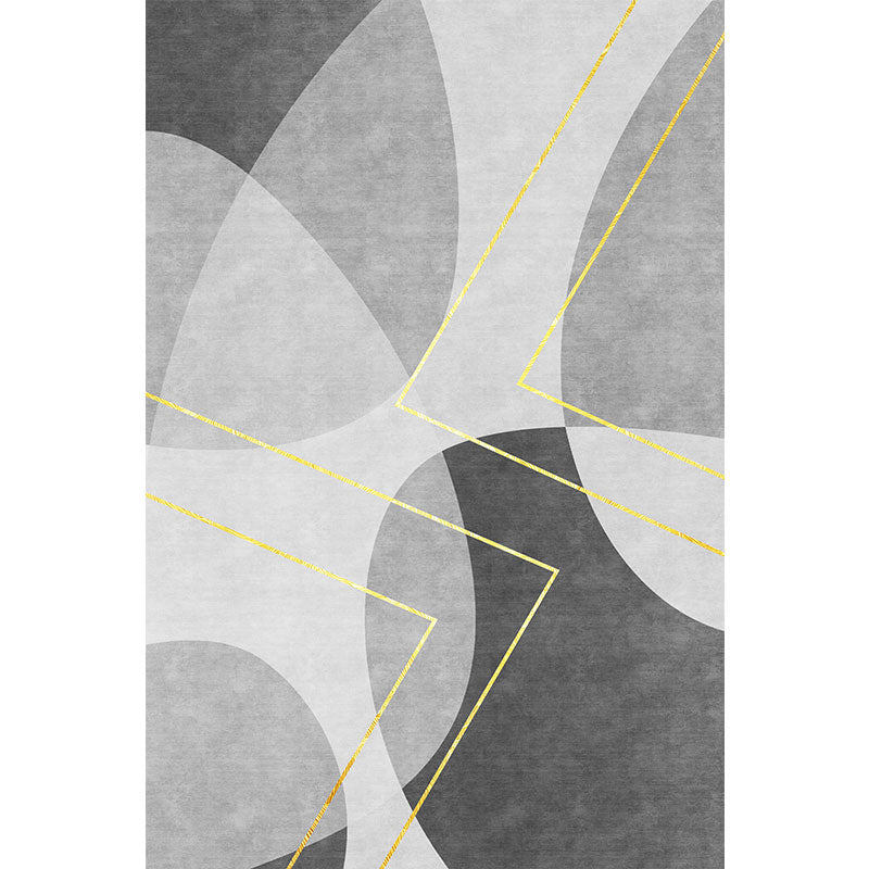 Rynx | Unique Abstract Rug Blue and Grey Contemporary Rug Polyester Pet Friendly Washable Area Rug for Living Room