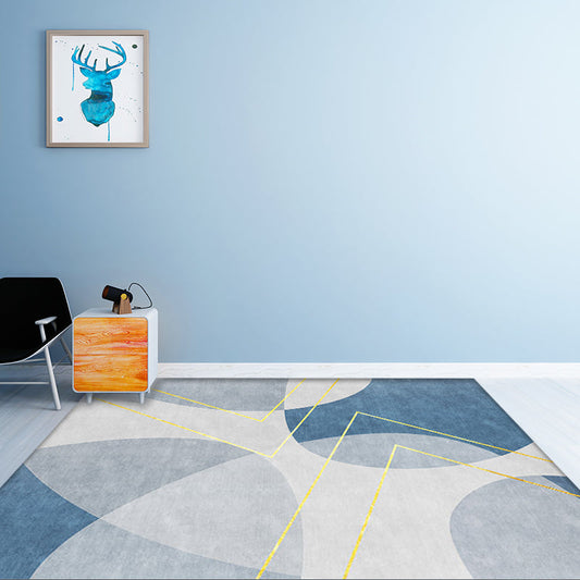 Rynx | Unique Abstract Rug Blue and Grey Contemporary Rug Polyester Pet Friendly Washable Area Rug for Living Room