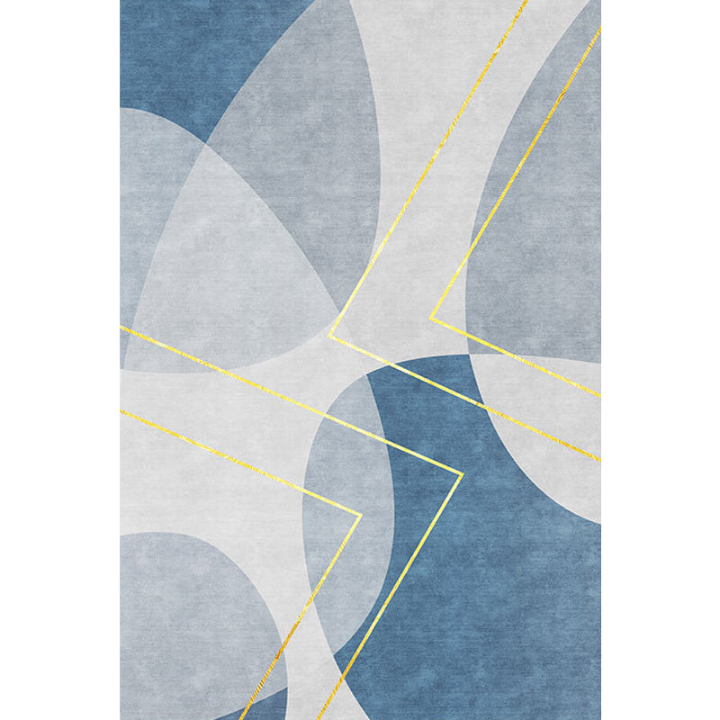 Rynx | Unique Abstract Rug Blue and Grey Contemporary Rug Polyester Pet Friendly Washable Area Rug for Living Room