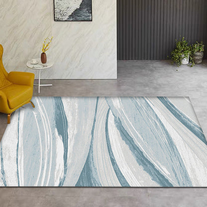 Rynx | Nordic Brushstroke Pattern Rug Blue Polyester Rug Washable Pet Friendly Non-Slip Area Rug for Living Room