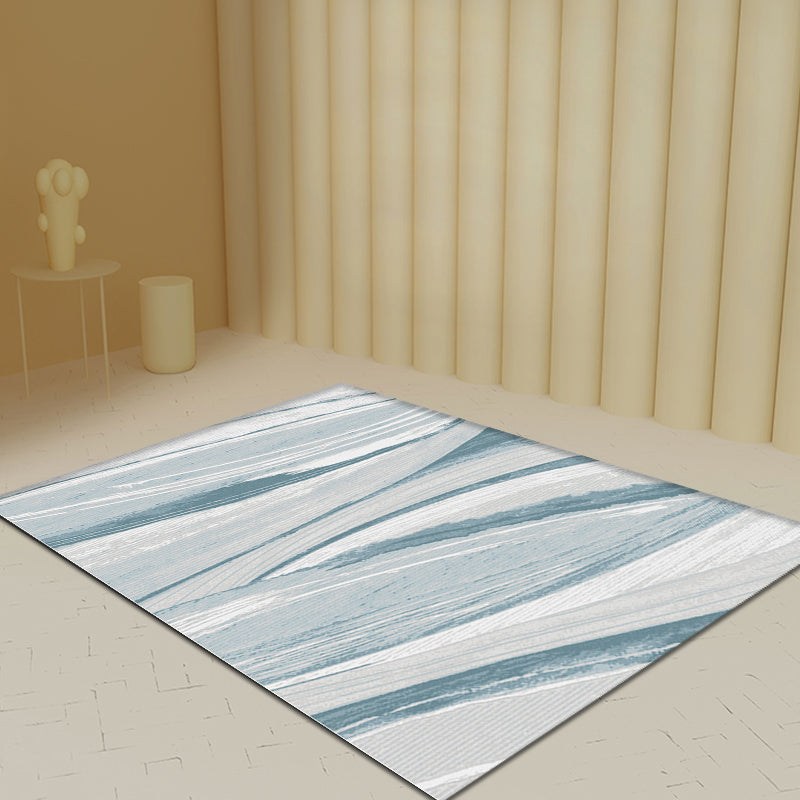 Rynx | Nordic Brushstroke Pattern Rug Blue Polyester Rug Washable Pet Friendly Non-Slip Area Rug for Living Room