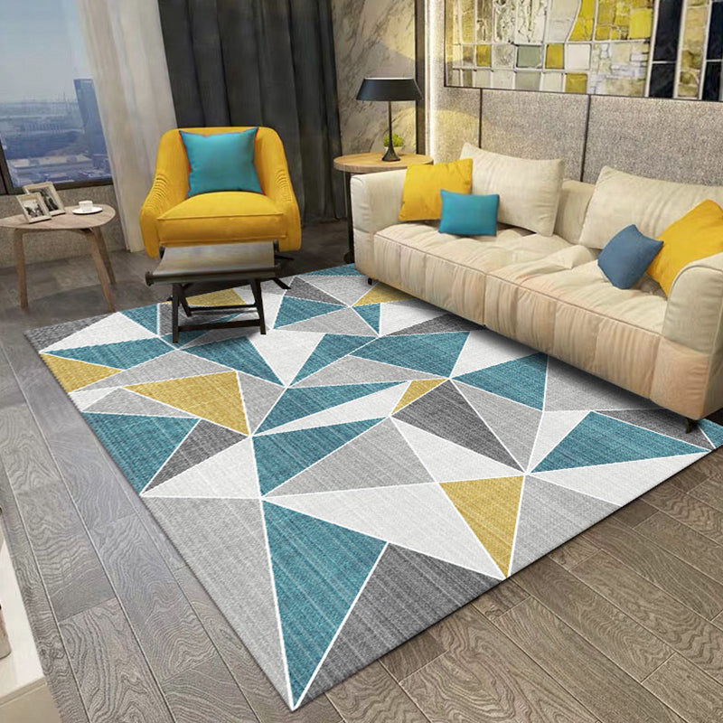 Rynx | Unusual Geometric Pattern Rug Blue and Grey Modern Rug Polyester Washable Pet Friendly Anti-Slip Carpet for Living Room