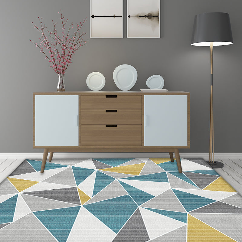 Rynx | Unusual Geometric Pattern Rug Blue and Grey Modern Rug Polyester Washable Pet Friendly Anti-Slip Carpet for Living Room
