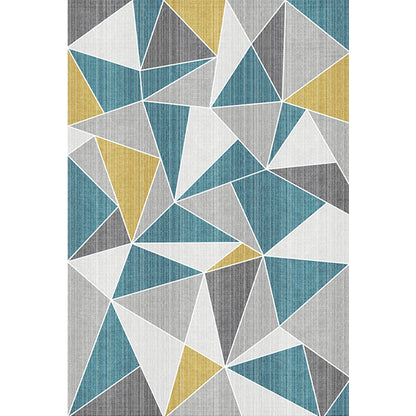 Rynx | Unusual Geometric Pattern Rug Blue and Grey Modern Rug Polyester Washable Pet Friendly Anti-Slip Carpet for Living Room
