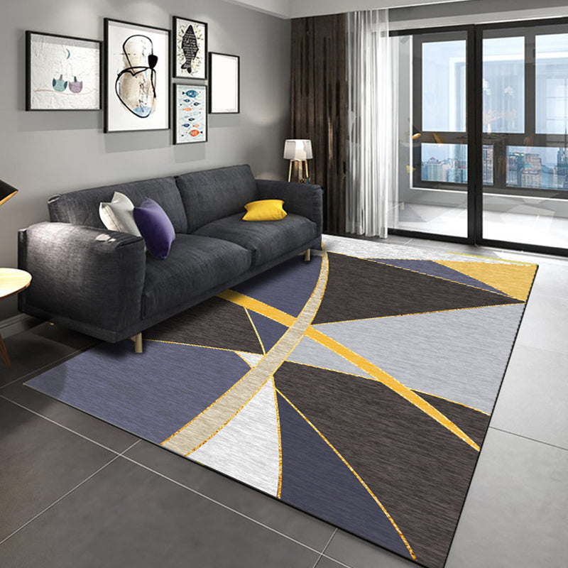 Rynx | Stylish Colorblock Rug Black and Purple Modern Rug Polyester Washable Pet Friendly Anti-Slip Carpet for Living Room