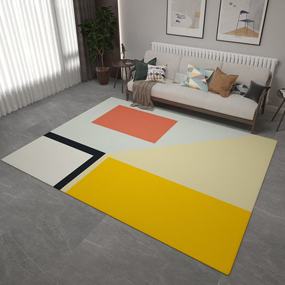 Rynx | Multicolor Simplicity Rug Flannel Colorblock Rug Pet Friendly Washable Anti-Slip Backing Carpet for Living Room