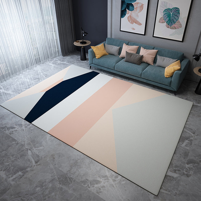 Rynx | Multicolor Simplicity Rug Flannel Colorblock Rug Pet Friendly Washable Anti-Slip Backing Carpet for Living Room