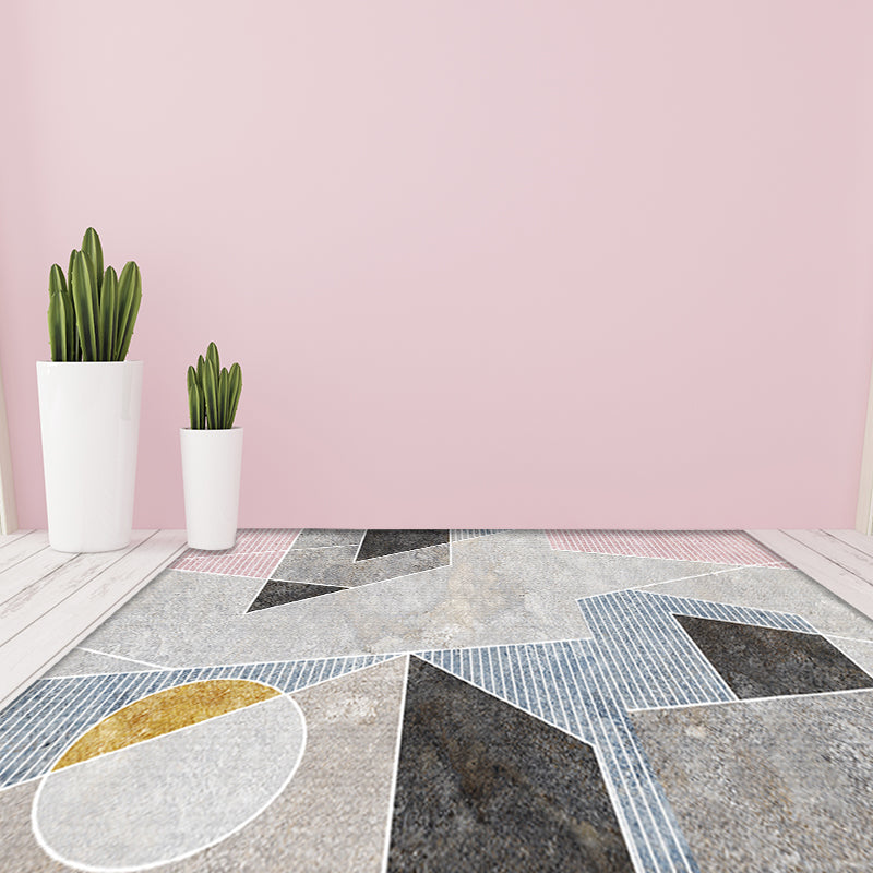 Rynx | Unique Geometric Pattern Rug with Stripe Grey Modern Rug Polyester Washable Pet Friendly Anti-Slip Carpet for Living Room