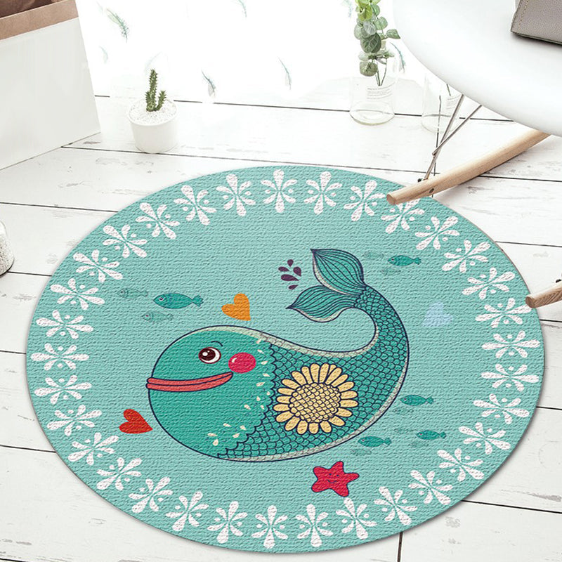 Rynx | Kids Cartoon Animal Pattern Carpet Apricot and Green Polyester Carpet Washable Pet Friendly Non-Slip Carpet for the Children's Room