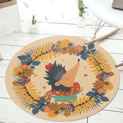 Rynx | Kids Cartoon Animal Pattern Carpet Apricot and Green Polyester Carpet Washable Pet Friendly Non-Slip Carpet for the Children's Room