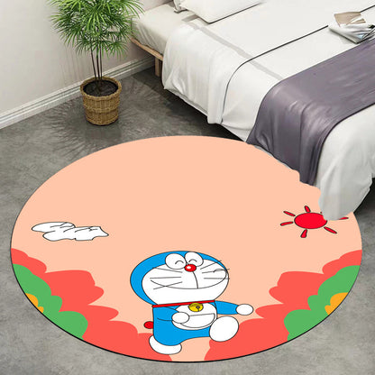 Rynx | Kids Cartoon Cat Pattern Rug Pink and Red Polyester Carpet Washable Pet Friendly Non-Slip Area Rug for Children's Room