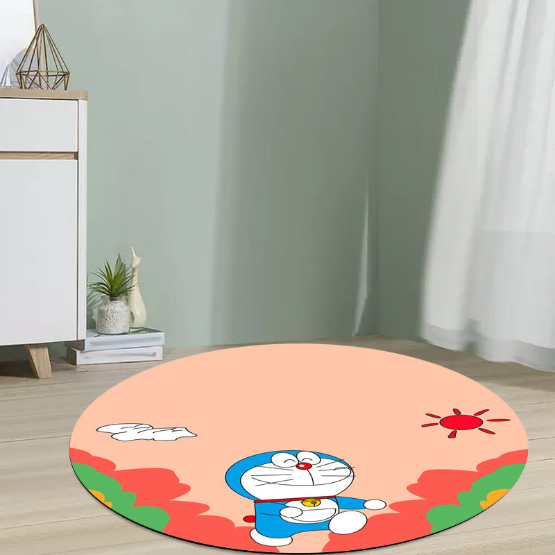 Rynx | Kids Cartoon Cat Pattern Rug Pink and Red Polyester Carpet Washable Pet Friendly Non-Slip Area Rug for Children's Room