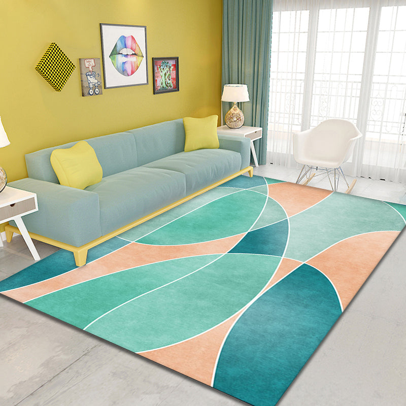 Rynx | Minimalist Colorblock Rug Green Polyester Rug Washable Pet Friendly Non-Slip Area Rug for Living Room