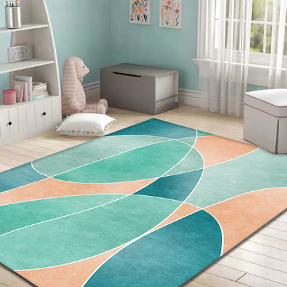 Rynx | Minimalist Colorblock Rug Green Polyester Rug Washable Pet Friendly Non-Slip Area Rug for Living Room