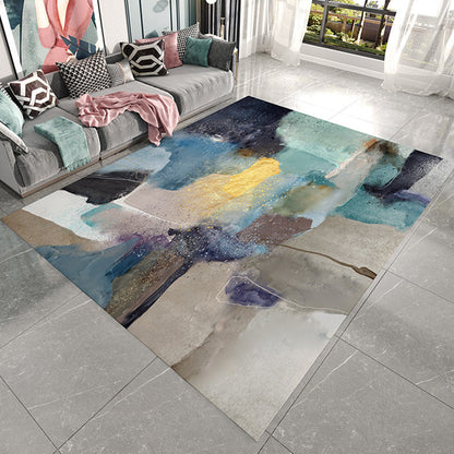 Rynx | Unique Watercolor Pattern Rug Multicolor Modern Rug Flannel Washable Pet Friendly Anti-Slip Carpet for Living Room
