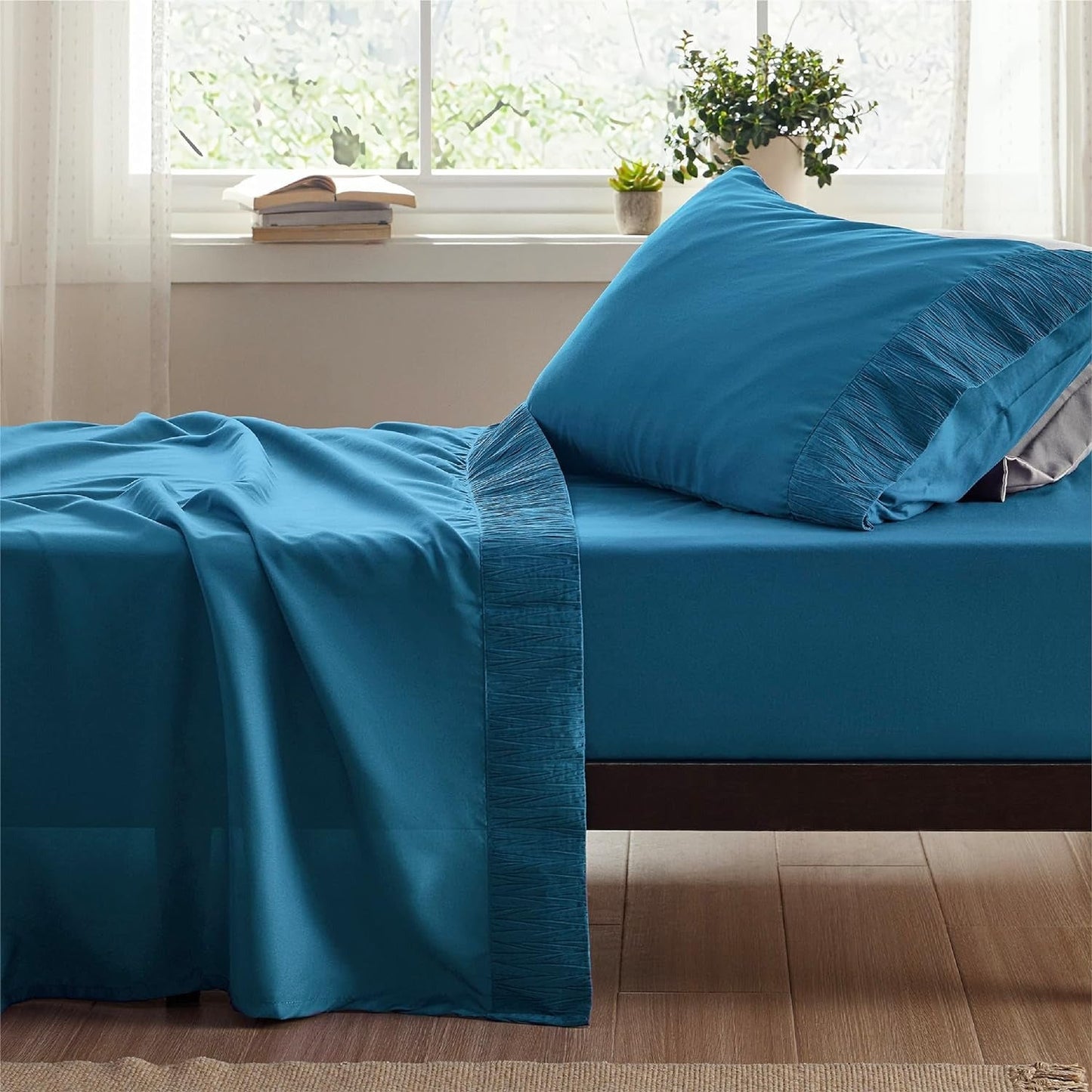 Rynx | 4 Piece Luxurious Microfiber Sheet Set – 14" Deep Pocket, Pinch Pleat Design, Shrink and Fade Resistant, Soft and Comfortable Bedding with Pillowcase, Flat and Fitted Sheets, All-Season Dorm Bedding