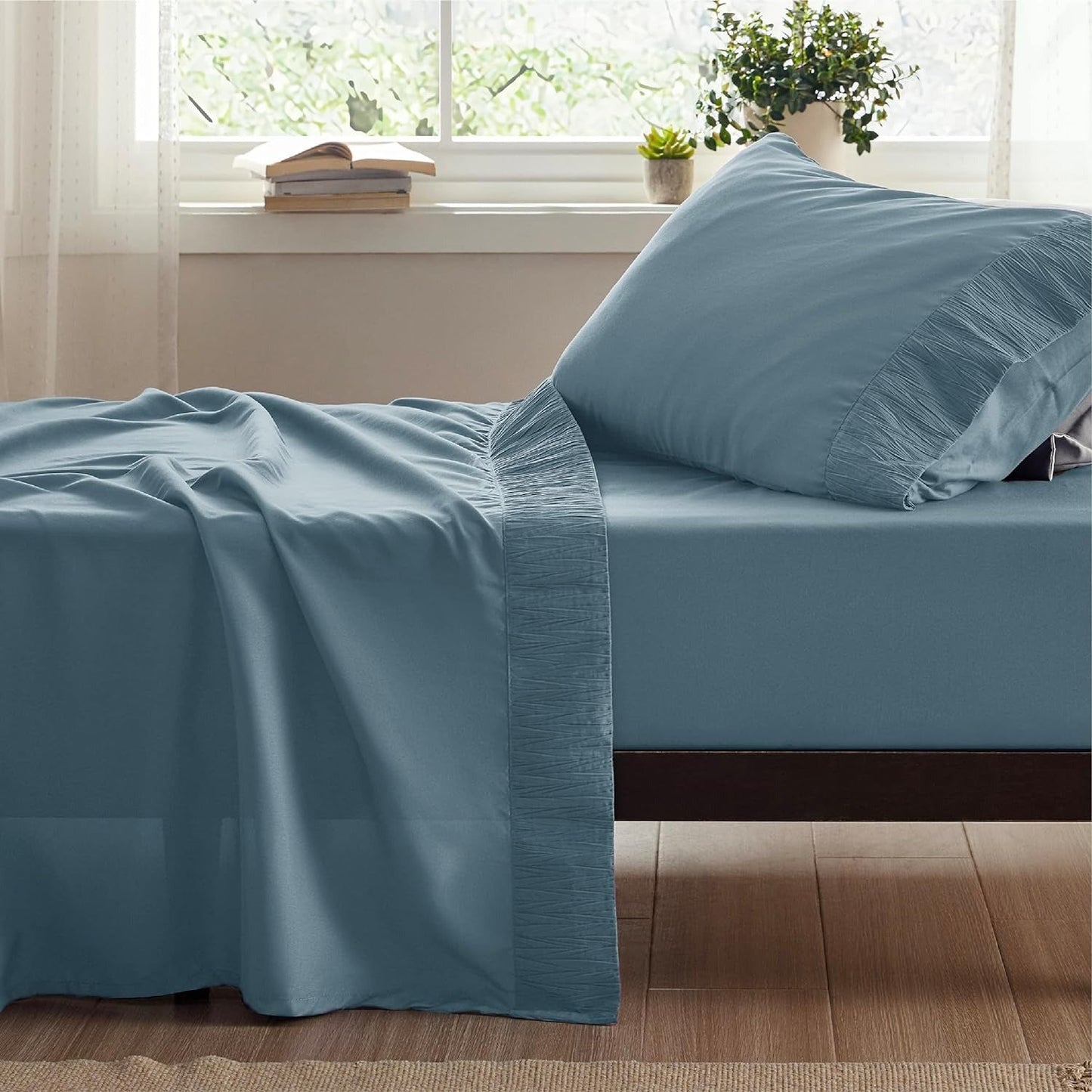 Rynx | 4 Piece Luxurious Microfiber Sheet Set – 14" Deep Pocket, Pinch Pleat Design, Shrink and Fade Resistant, Soft and Comfortable Bedding with Pillowcase, Flat and Fitted Sheets, All-Season Dorm Bedding