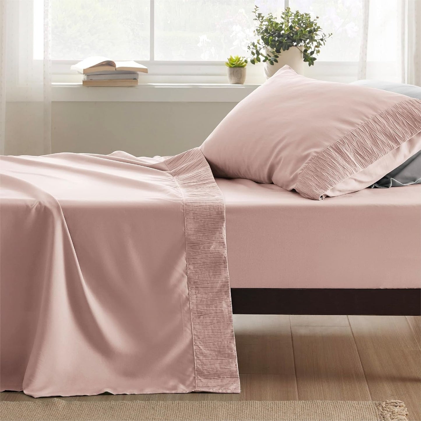 Rynx | 4 Piece Luxurious Microfiber Sheet Set – 14" Deep Pocket, Pinch Pleat Design, Shrink and Fade Resistant, Soft and Comfortable Bedding with Pillowcase, Flat and Fitted Sheets, All-Season Dorm Bedding