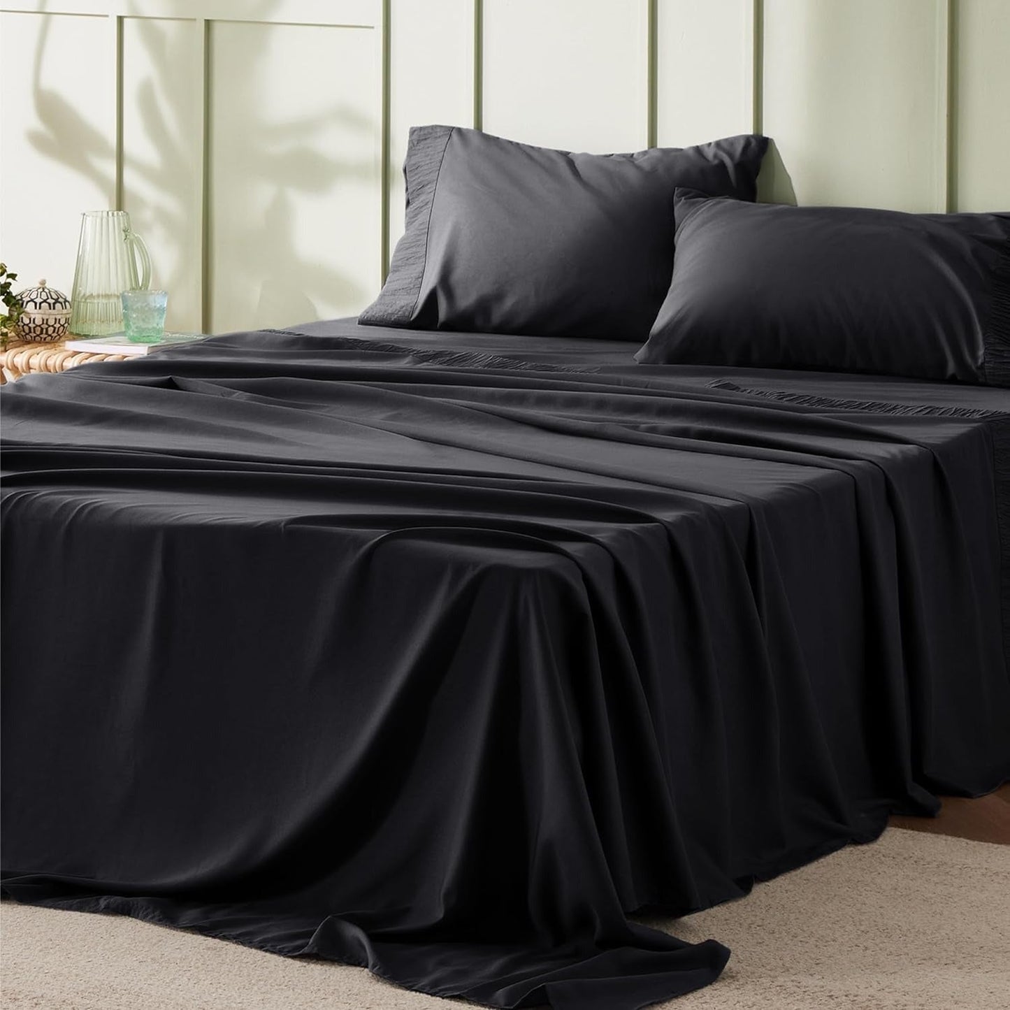 Rynx | 4 Piece Luxurious Microfiber Sheet Set – 14" Deep Pocket, Pinch Pleat Design, Shrink and Fade Resistant, Soft and Comfortable Bedding with Pillowcase, Flat and Fitted Sheets, All-Season Dorm Bedding