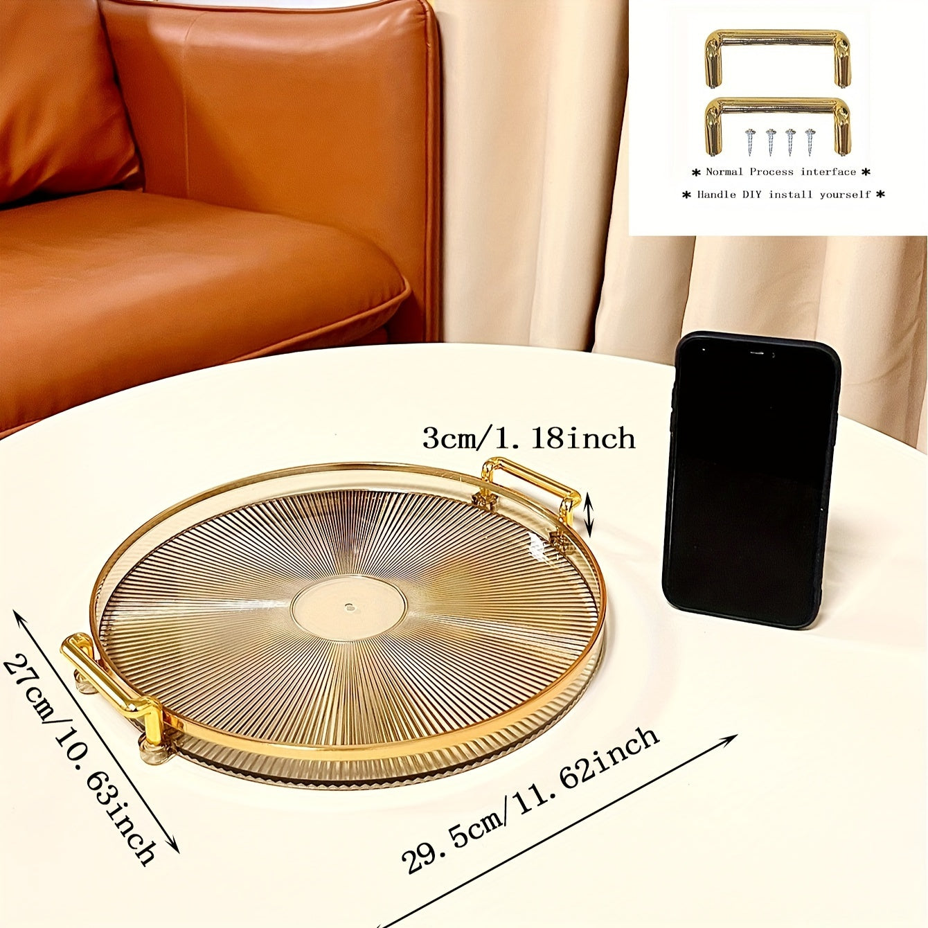 Rynx | AcrylicTray - Acrylic serving bowl with gold handle | For dessert and snacks