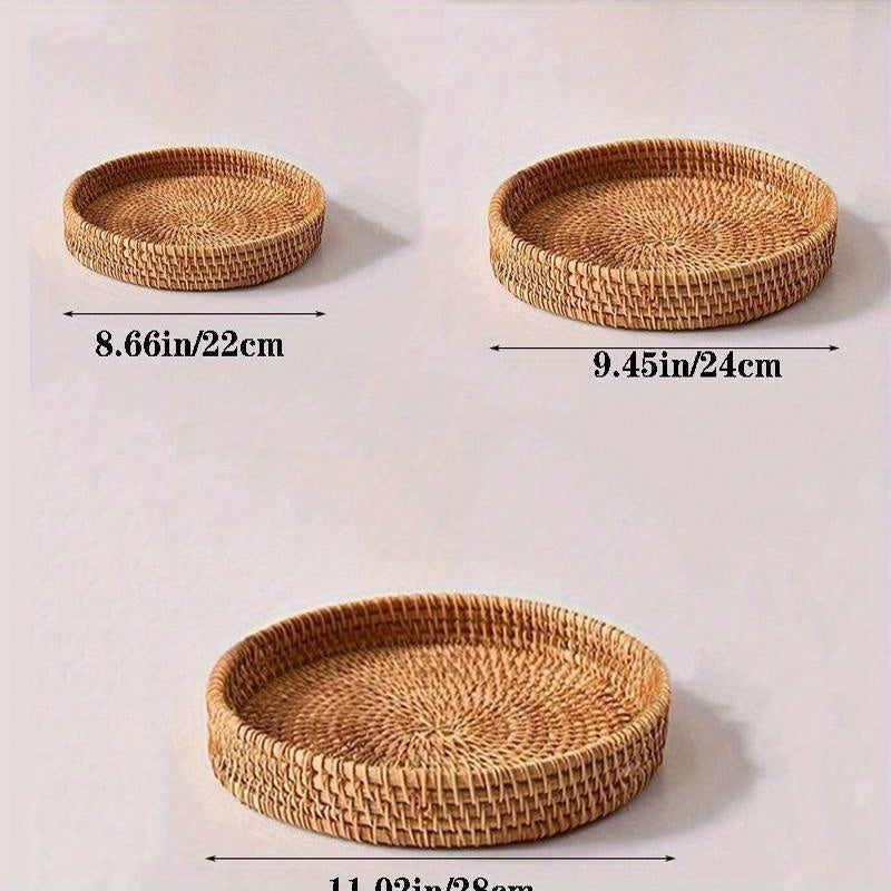 Rynx | RattanServe - Round Rattan Woven Serving Plate | For Breakfast, Dessert & Fruit