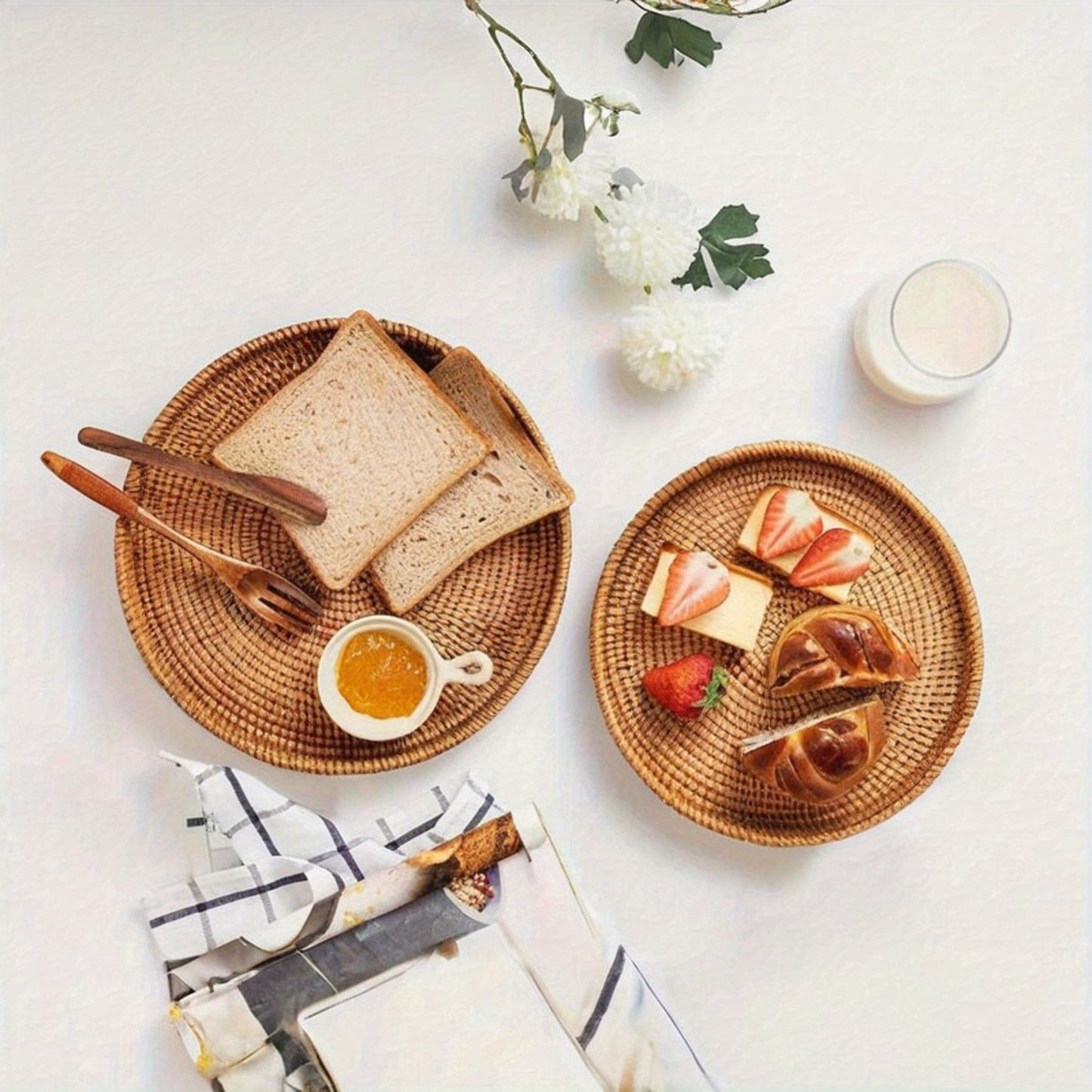 Rynx | RattanServe - Round Rattan Woven Serving Plate | For Breakfast, Dessert & Fruit