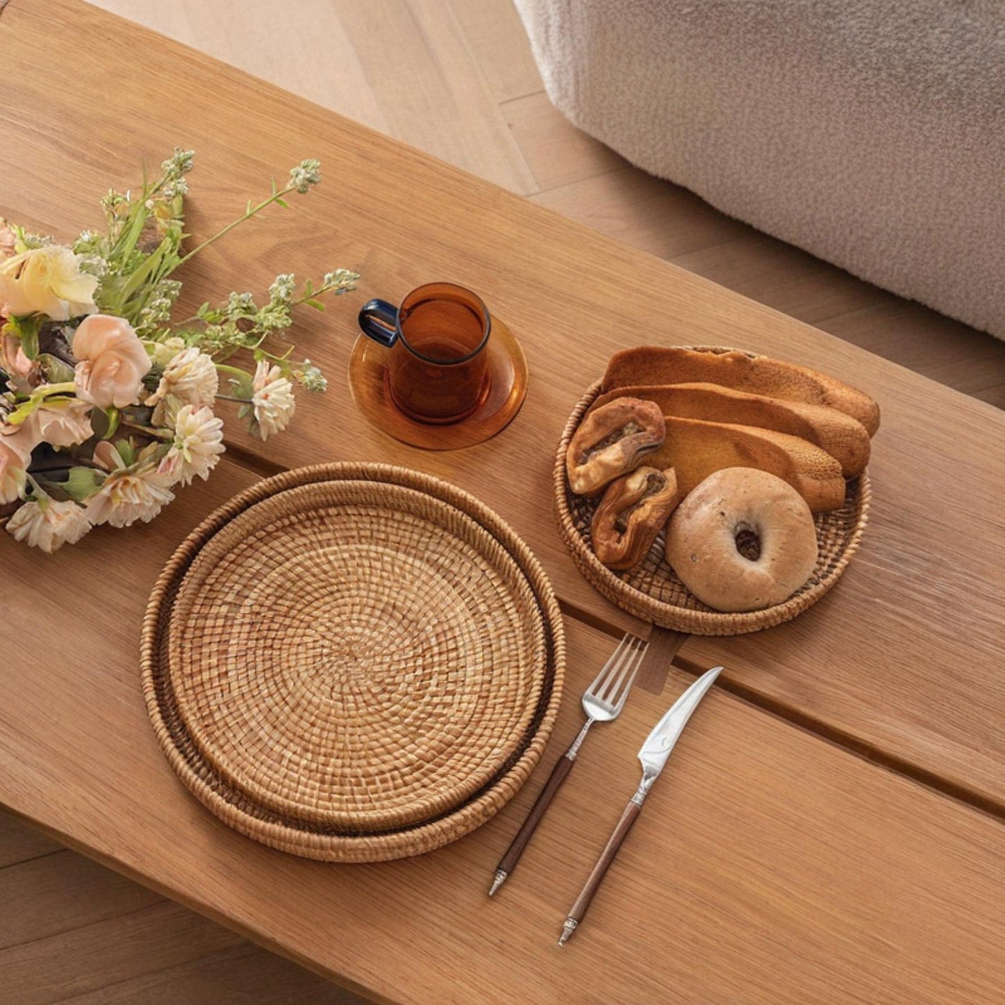 Rynx | RattanServe - Round Rattan Woven Serving Plate | For Breakfast, Dessert & Fruit