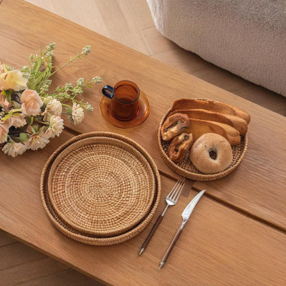 Rynx | RattanServe - Round Rattan Woven Serving Plate | For Breakfast, Dessert & Fruit