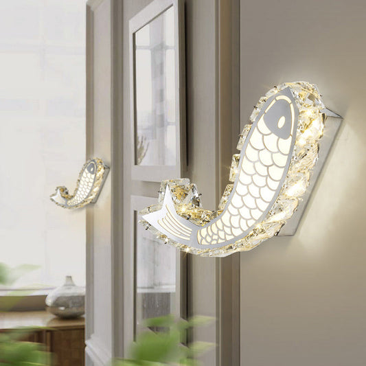 Rynx | LED Wall Mounted Nightstand Lamp Contemporary Chrome Wall Light with Crystal Block Shade