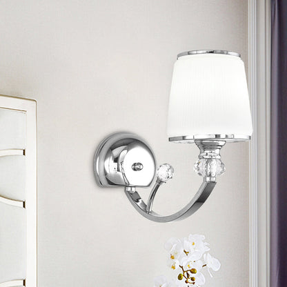 Rynx | Simplicity 1 wall lamp light chrome conical wall mount lamp with white glass shade