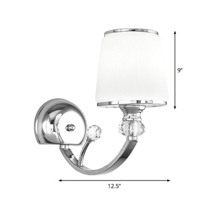 Rynx | Simplicity 1 wall lamp light chrome conical wall mount lamp with white glass shade