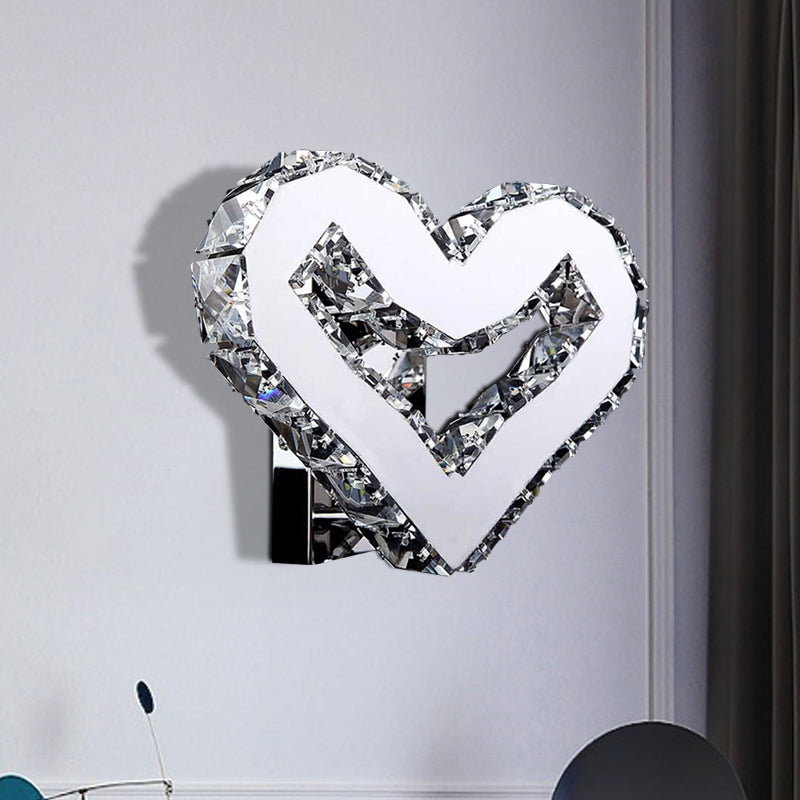 Rynx | Stainless Steel LED Love Heart Wall Light Modernism Clear Crystal Wall Mounted Lamp in Warm/White Light
