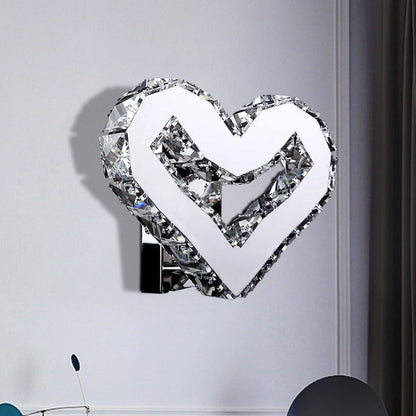 Rynx | Stainless Steel LED Love Heart Wall Light Modernism Clear Crystal Wall Mounted Lamp in Warm/White Light