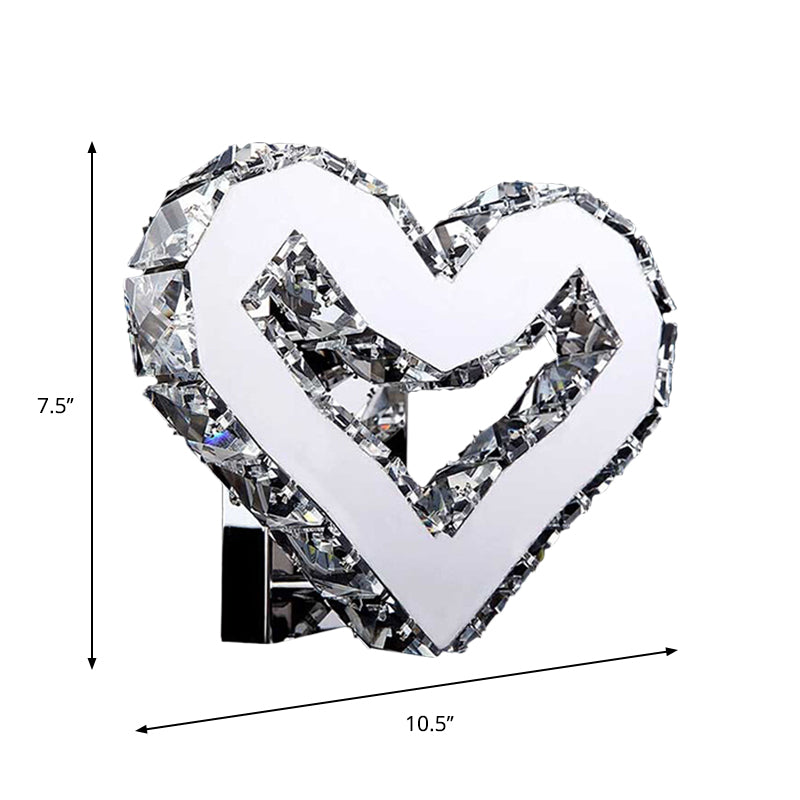 Rynx | Stainless Steel LED Love Heart Wall Light Modernism Clear Crystal Wall Mounted Lamp in Warm/White Light