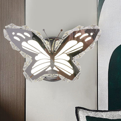 Rynx | LED Hall Wall Lighting Contemporary Stainless Steel Wall Lamp with Butterfly/Fish Crystal Shade in Warm/White Light