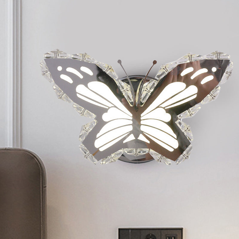Rynx | LED Hall Wall Lighting Contemporary Stainless Steel Wall Lamp with Butterfly/Fish Crystal Shade in Warm/White Light