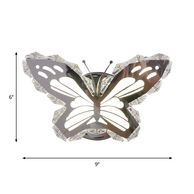 Rynx | LED Hall Wall Lighting Contemporary Stainless Steel Wall Lamp with Butterfly/Fish Crystal Shade in Warm/White Light