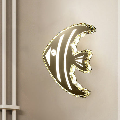 Rynx | LED Hall Wall Lighting Contemporary Stainless Steel Wall Lamp with Butterfly/Fish Crystal Shade in Warm/White Light