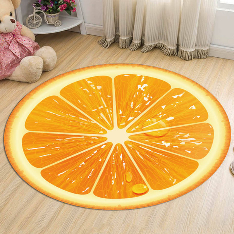 Rynx | Kids Fruit Pattern Rug Yellow and Green Polyester Rug Washable Pet Friendly Non-Slip Rug for Children's Room
