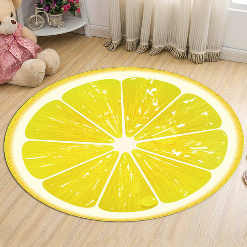 Rynx | Kids Fruit Pattern Rug Yellow and Green Polyester Rug Washable Pet Friendly Non-Slip Rug for Children's Room