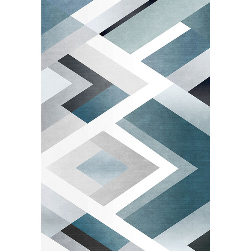 Rynx | Unique Geometric Pattern Rug Blue and White Modern Rug Polyester Washable Pet Friendly Anti-Slip Carpet for Living Room