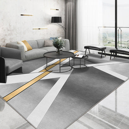 Rynx | Stylish Geometric Pattern Rug Grey Casual Rug Polyester Pet Friendly Washable Area Rug for Living Room