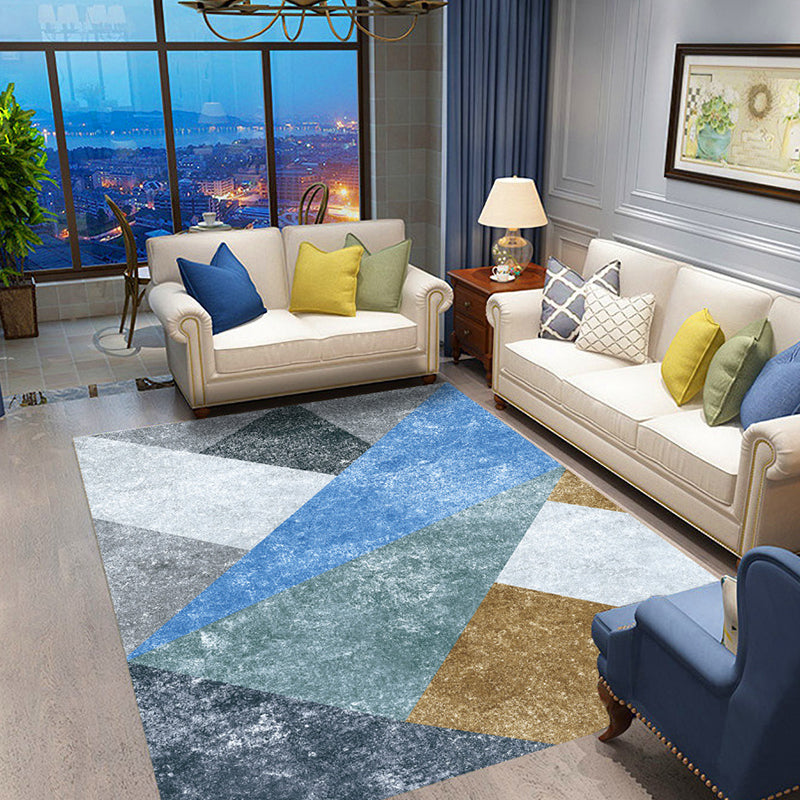 Rynx | Casual Geometric Pattern Rug with Stripe Multicolor Nordic Rug Polyester Pet Friendly Non-Slip Backing Washable Area Rug for Living Room