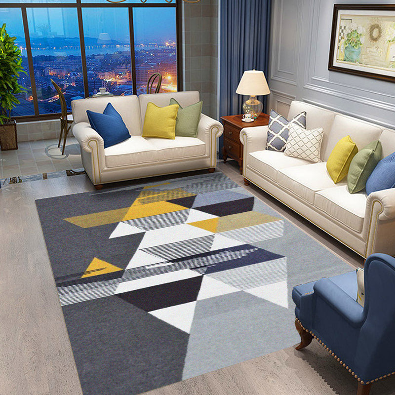 Rynx | Casual Geometric Pattern Rug with Stripe Multicolor Nordic Rug Polyester Pet Friendly Non-Slip Backing Washable Area Rug for Living Room