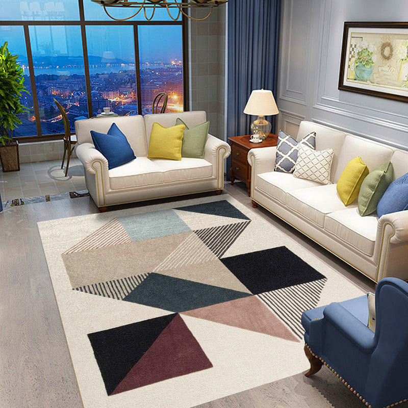 Rynx | Casual Geometric Pattern Rug with Stripe Multicolor Nordic Rug Polyester Pet Friendly Non-Slip Backing Washable Area Rug for Living Room