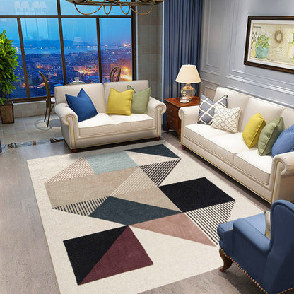 Rynx | Casual Geometric Pattern Rug with Stripe Multicolor Nordic Rug Polyester Pet Friendly Non-Slip Backing Washable Area Rug for Living Room