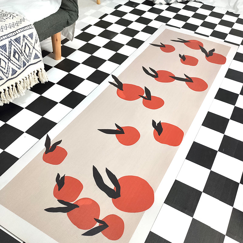 Rynx | Modern Fruit Pattern Rug Orange Polyester Rug Washable Pet Friendly Non-Slip Area Rug for Kitchen