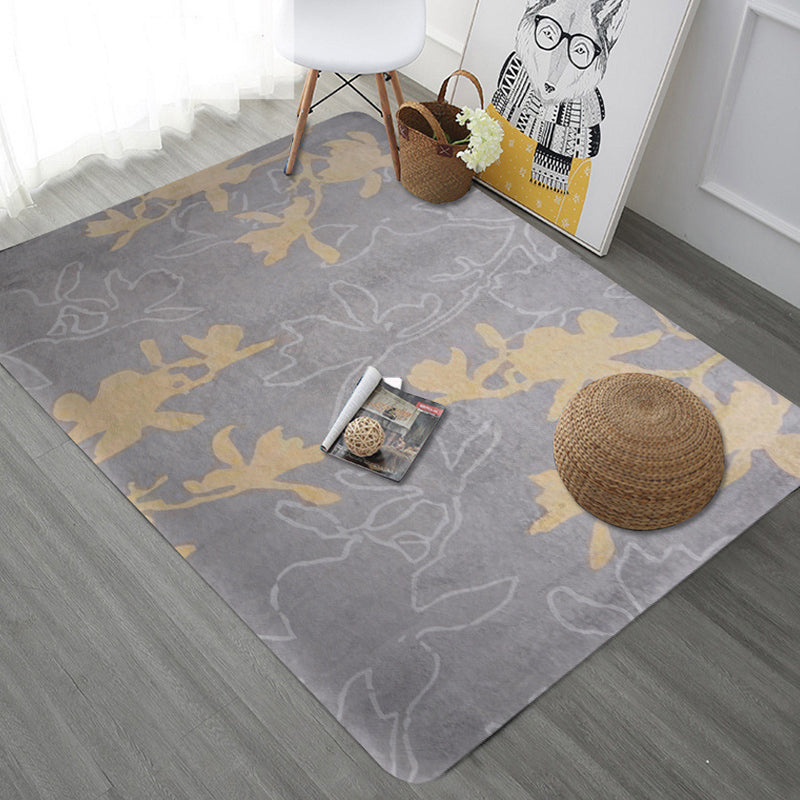 Rynx | Unique Botanical Pattern Rug Grey Modernist Rug Polyester Washable Pet Friendly Anti-Slip Carpet for Living Room